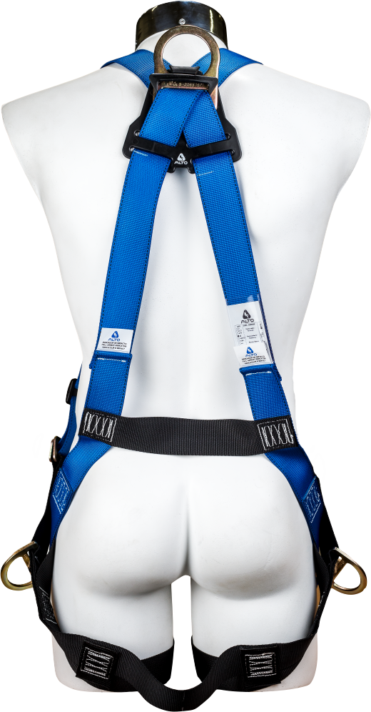 Arnés multiusos con cuatro argollas en forma de X vista trasera